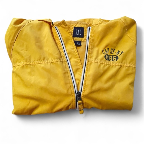 Gap Kids Boys Windbreaker Lightweight Yellow Hooded Zip Up Jacket Sz M Outdoors - Picture 5 of 6